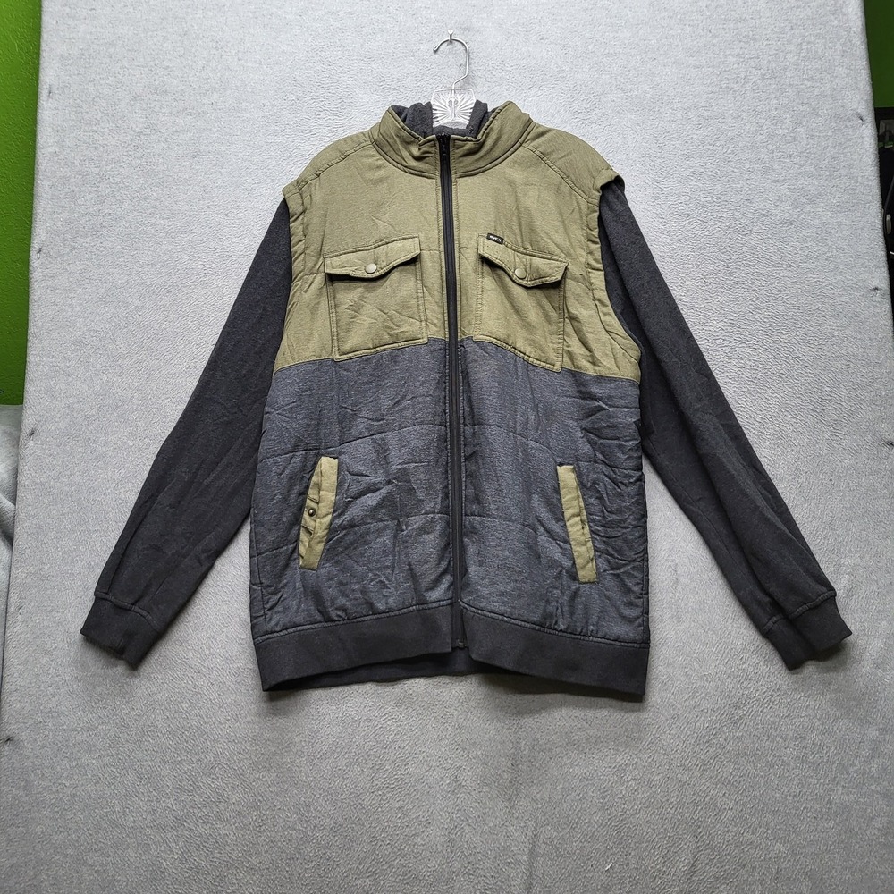 RVCA‎ Men Jacket XL Olive Puffer Wayward Colorblock Zipper Long Sleeve